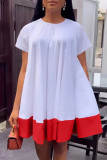 Rose Red Casual Solid Patchwork O Neck Short Sleeve Dress
