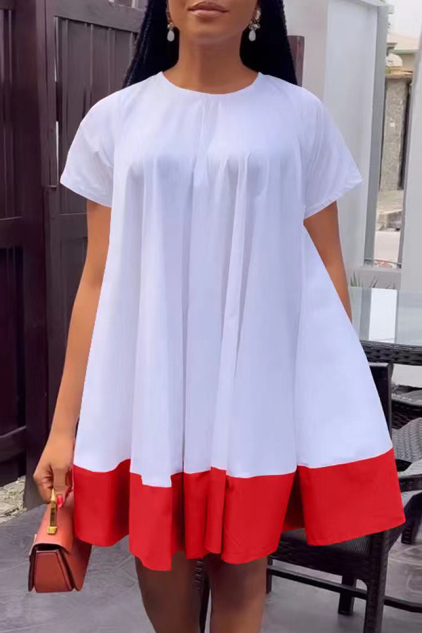White Casual Solid Patchwork O Neck Short Sleeve Dress