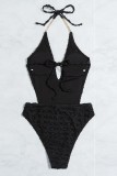 Black Sexy Solid Bandage Patchwork Chains Backless Swimwears (With Paddings)