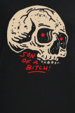 Dark Gray Casual Street Print Skull Patchwork O Neck T-Shirts