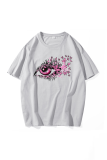 Light Gray Daily Eyes Printed Patchwork O Neck T-Shirts