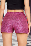 White Casual Patchwork Sequins Straight High Waist Conventional Patchwork Shorts