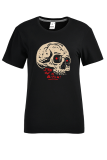 Army Green Casual Street Print Skull Patchwork O Neck T-Shirts
