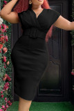 Red Casual Solid Patchwork With Belt V Neck One Step Skirt Dresses