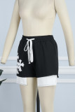 Grey Street Print Patchwork Mid Waist Straight Bottoms