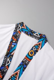 White Casual Print Patchwork Cardigan Outerwear