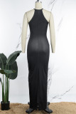 Black Sexy Casual Print Basic O Neck Long Dress Dresses