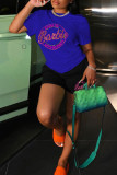 Pink Casual Letter Print Basic O Neck Short Sleeve Two Pieces
