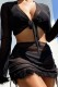 Black Sexy Solid Bandage See-through Four Piece Set (With Paddings)