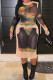 Black Sexy Print See-through O Neck Long Sleeve Dresses