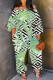 Green Casual Print Patchwork Off the Shoulder Regular Jumpsuits