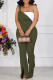 Army Green Casual Solid Backless Slit Spaghetti Strap Regular Jumpsuits