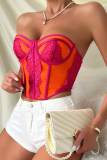 Orange Sexy Casual Patchwork Backless Strapless Tops