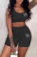 Black Casual Print Patchwork U Neck Sleeveless Two Pieces