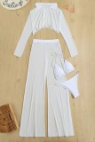 White Sexy Solid Frenulum See-through Swimsuit Four Piece Set (With Paddings)