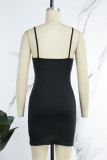 Black Sexy Print Letter Spaghetti Strap A Line Dresses