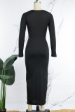 Black Sexy Casual Solid Hollowed Out O Neck Long Sleeve Dresses