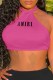Rose Red Sexy Print Letter Halter Tops