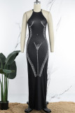 Black Sexy Casual Print Basic O Neck Long Dress Dresses
