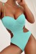 Lake Blue Sexy Solid Hollowed Out Frenulum Backless Swimwears (With Paddings)