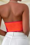 Orange Sexy Casual Patchwork Backless Strapless Tops