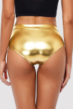 Gold Sexy Solid Basic Skinny Mid Waist Conventional Solid Color Shorts