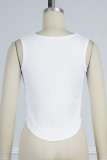 White Casual Solid Patchwork Rhinestone O Neck Tops