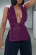 Purple Sexy Casual Solid Bandage Asymmetrical Tops