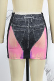Black Casual Print Basic Skinny High Waist Conventional Positioning Print Skirt