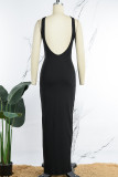 Coffee Sexy Casual Solid Basic O Neck Long Dress Dresses