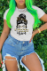 White Casual Vintage Print Patchwork O Neck T-Shirts