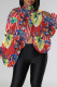 Red Casual Print Slit Turtleneck Tops