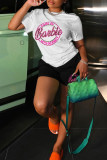 Pink Casual Letter Print Basic O Neck Short Sleeve Two Pieces