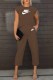 Light Coffee Street Print Letter O Neck Sleeveless Two Pieces