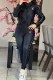 Black Casual Print Letter Zipper Collar Long Sleeve Two Pieces