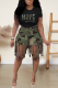 Black Casual Print Tassel Patchwork O Neck Short Sleeve Two Pieces