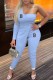 Sky Blue Casual Print Letter One Shoulder Long Sleeve Two Pieces