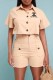 Apricot Elegant Print Letter Turndown Collar Short Sleeve Two Pieces