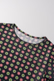 Black Sexy Dot Print See-through O Neck Short Sleeve Two Pieces