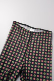 Black Sexy Dot Print See-through O Neck Short Sleeve Two Pieces