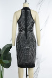 Red Sexy Patchwork Hot Drilling Tassel Half A Turtleneck Sleeveless Dress Dresses