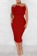 Red Elegant Solid Patchwork Feathers Backless Strapless Wrapped Skirt Dresses