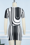 Black White Street Print Patchwork O Neck Sleeveless Two Pieces