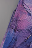 Purple Casual Print Basic O Neck Long Sleeve Dresses