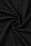 Black Casual Patchwork Hot Drill Half A Turtleneck Short Sleeve Dress