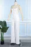 White Sexy Casual Solid Basic Spaghetti Strap Regular Jumpsuits