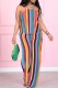 Orange Sexy Casual Striped Print Basic Spaghetti Strap Sleeveless Two Pieces