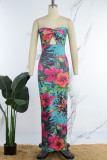 Multicolor Sexy Casual Print Hollowed Out Backless Strapless Long Dress Dresses