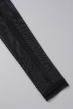 Black Sexy Solid Patchwork Slit Half A Turtleneck Long Sleeve Two Pieces