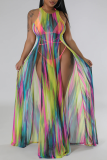 Pink Vacation Print See-through High Opening Strap Design 3 Piece Sets